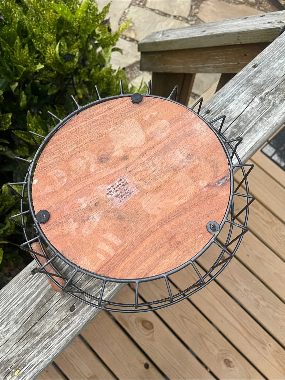 Wire Metal Storage Basket with Wood Bottom and Handles